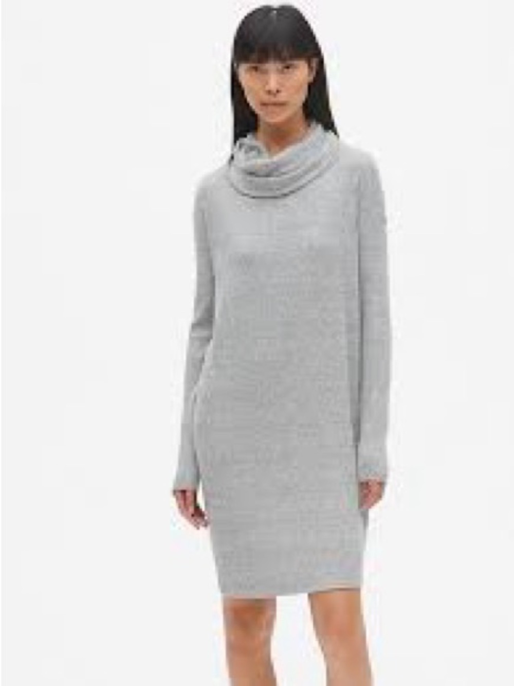 GAP Light Gray Ribbed Cowl Neck Long Sleeve Dress